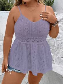 SHEIN Holidaya 大码女式纯色简约日常吊带背心上衣 - 紫羅蘭色 - 查看 4