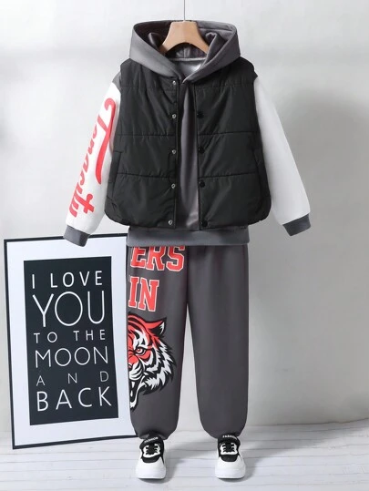 3 件套 Tween 男童保暖无袖背心、连帽衫和裤子套装