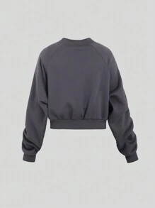 SHEIN Unity Women Loose Fit Zip Front Long Sleeve Casual Sweatshirt, Spring Autumn Pullover Fall Outfit - Dark Grey - View 2