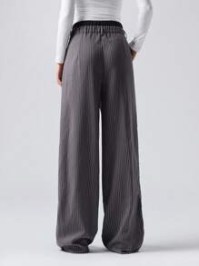 LYSMO Women Patchwork Waistline Suit Pants - Dark Grey - View 2
