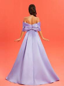 New Off-Shoulder Lace Floral Patchwork Side Slit Back Zipper Closure Elegant Fashion Cocktail Evening Gown Formal Prom Wedding Guest Dress, For Graduation, Dinner Party Dress - Mauve Purple - View 3