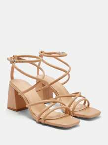 CUCCOO BIZCHIC Sandale cu curele la gleznă, cu bretele caise, toc gros, pentru navetă, întâlniri, petrecere, nuntă, vacanță Crăciun, toamnă, vacanță de revelion