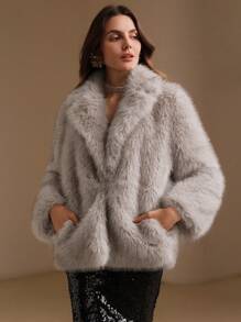 Anewsta Elegant Fluffy Shawl Coat For Women, Banquet Style