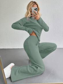 RueChic Solid Tee & Drawstring Waist Pants - Mint Green - View 6