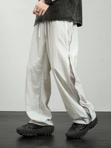 Claim Dot Men's Solid Color Simple Drawstring Sweatpants - Grey - View 5