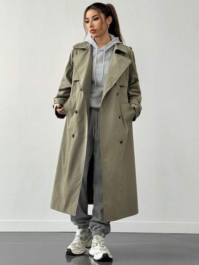 SHEIN EZwear 女式中长款抗皱面料风衣，春/秋