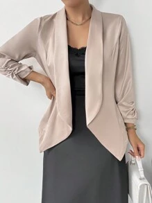 Chiquease Women's Casual Solid Color Lapel Blazer Jacket For Spring And Fall - Champagne - View 4