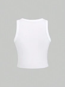 SHEIN Unity 女士字母水钻装饰无袖圆领背心 - 白色 - 查看 2