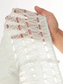 SHEIN Unity 女士纯色镂空不对称领长袖短款毛衣，春夏