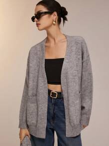 Poéselle 针织外套配围巾，宽松开衫配秋灰色围巾图案，极简云朵花纱，针织披肩，圣诞毛衣，美式毛衣 - 灰色 - 查看 4