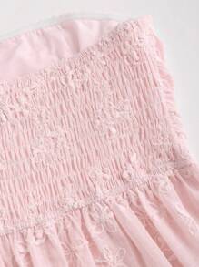 Sweetra Women's Summer Embroidered Shirred Tube Top Babydoll Top Y2K Outfit  - Pink - View 4