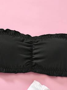 SHEIN 3pcs Tween Girls' Simple Comfortable Strapless Ruffle Trim Camisole Set - Multicolor - View 6