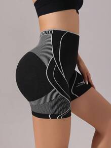 Easithlete Short de fitness sans couture stretch élevé rayé pour femmes, Short de sport, Short de gym, Short de cycliste