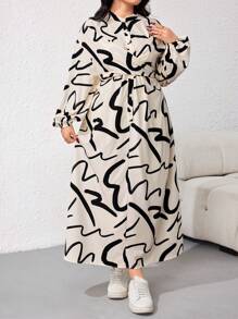 Mulvari Váy dài tay họa tiết khối màu cỡ lớn cho nữ - màu đen - Xem 4