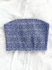 SHEIN Unity Áo Bandeau in họa tiết cho nữ - Màu xanh bụi bặm - Xem 6