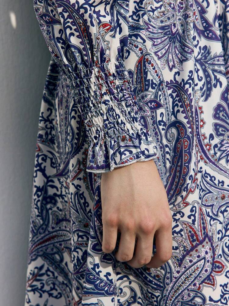 SHEIN Maija Women's Vintage Style Floral Print High Collar Long Sleeve Dress Western Dress