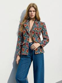 Maija 女士花卉印花长袖西装外套 西装 女士度假装 女士 - 藍色 - 查看 1