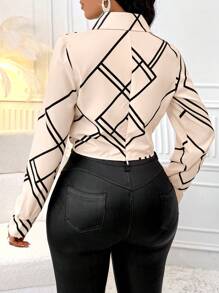 SOLERSUN 条纹印花裹身翻领长袖衬衫（随机花朵）,长袖上衣