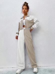 SHEIN Unity 2pcs Women's Casual Patchwork Set Fall Cloth For Women - Apricot - View 4