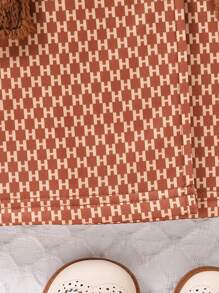 Baby Girls' Elegant Thick Letter Print Long Coat, Warm Outerwear For Casual Wear In Fall/Winter - Brown - View 6