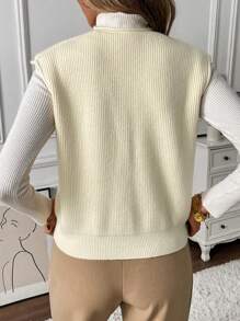 SHEIN LUNE Women's Solid Color V-Neck Casual Versatile Sweater Vest, Fall/Winter - Apricot - View 2