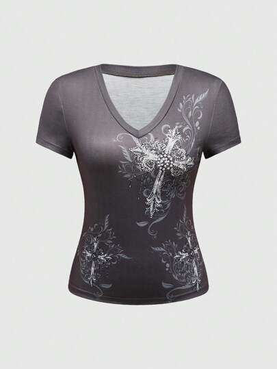 J-Fashion Y2K Subculture Shibuya Cross Print Pink T-Shirt For Women