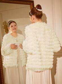 SHEIN Teens Girls Fluffy Cardigan Jacket - Apricot - View 3