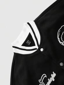 PAVTROS 男士彩色块字母和骷髅印花长袖夹克，秋季男士万圣节冬季夹克 - 黑與白 - 查看 4