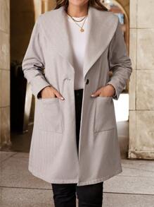 SHEIN Clasi Pulover de damă, cu mânecă lungă, minimalistă, solidă, din cașmir - Caisă - Vizualizare 5