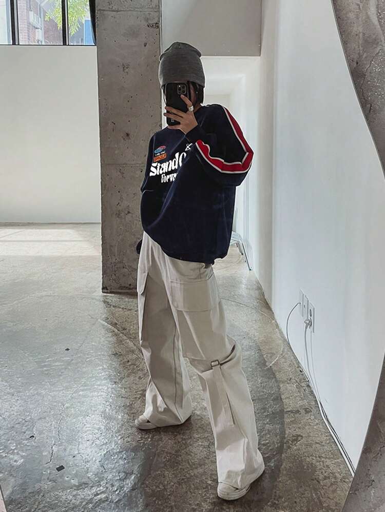 Women's Oversized Letter Print Patchwork Ribbons Sweatshirt,Fall Clothes