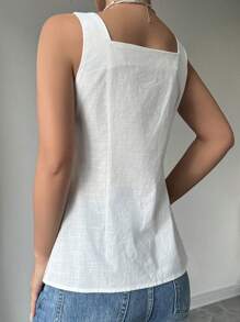 Elenzga Women's Summer White Square Neck Coconut Button Front Tank Top - White - View 2