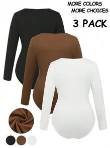 Calvaya 大码秋冬休闲纯色不对称领长袖紧身衣