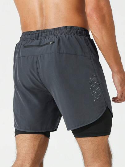 Manfinity Sport Corelite Manfinity Fitness 男友风格男士抽绳腰 2 合 1 运动弹力短裤，配有手机口袋 健身短裤 男友风格男士短裤 男友风格男士篮球短裤 洗手液 校园灰色短裤