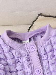 SHEIN Girls(Large) 2024 Fall & Winter New Stylish Korean Cute Bubble Style Hoodie Jacket - Purple - View 5