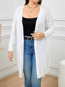 SHEIN LUNE Plus Size Women Open Front Long Sleeve Cardigan, Spring Autumn - White - View 5