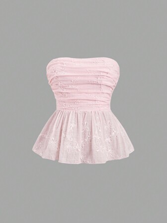 Sweetra Top tubo con fruncido bordado para mujer, estilo Y2K