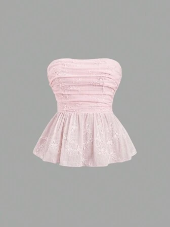 Sweetra Top tubo con fruncido bordado para mujer, estilo Y2K