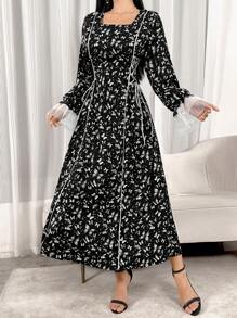 Modelyn Đầm lưới dài tay họa tiết bướm cho nữ Maxi Outfit - màu đen - Xem 4