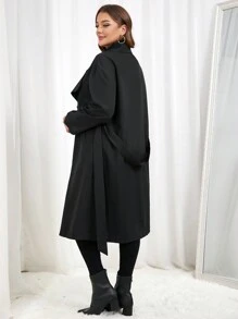 SHEIN Essnce Áo khoác trench coat hở trước cổ đen cỡ lớn cho nữ - màu đen - Xem 2