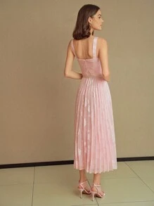 MOTF STUDIO JACQUARD BUSTIER BUST PLEATED DRESS WITH BELT, NEW YEAR OUTFIT - Pink - View 5