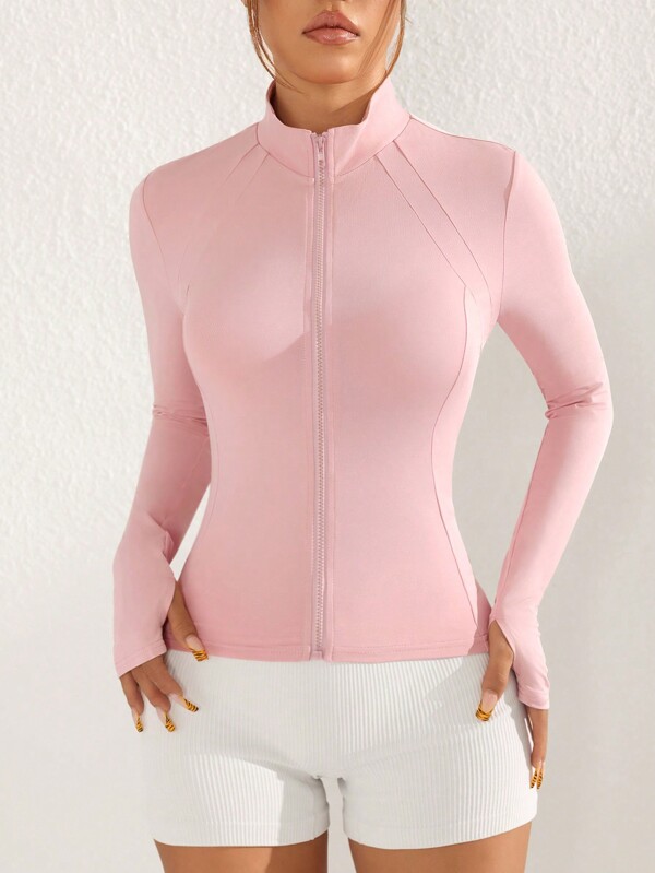 Sovereign Charm Veste décontractée à manches longues, fermeture éclair et couleur unie, style sportif pour femmes