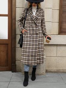 EMERY ROSE Abrigo de mezcla de punto casual largo con cuello de solapa, de manga larga a cuadros, para otoño e invierno, para mujer