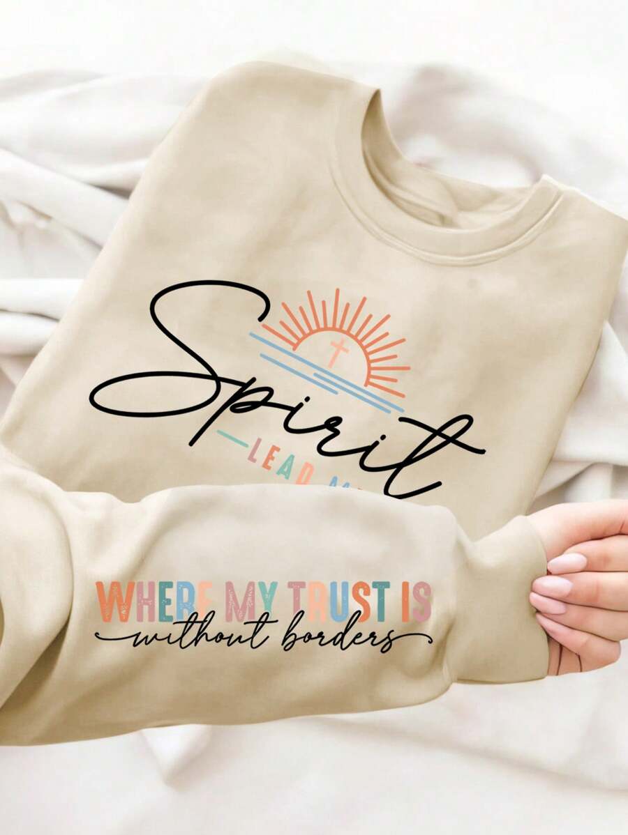 Flirla Plus Size Spirit Lead Me Sweatshirt - Apricot - View 1