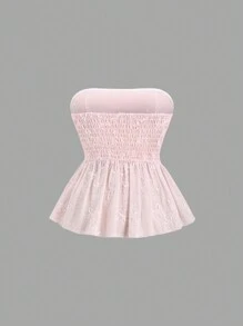 Sweetra Women's Summer Embroidered Shirred Tube Top Babydoll Top Y2K Outfit  - Pink - View 2