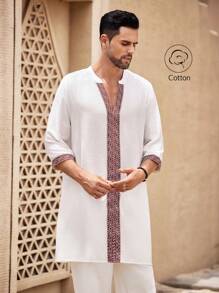 Manfinity KASUA Áo sơ mi chui đầu bằng vải lanh dài tay 3/4 dành cho nam - trắng - Xem 5