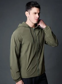 Gym Rark Boyfriend Style Men's Solid Color Hooded Long Sleeve Zip Up Sports Jacket Workout Top Sports Jacket - Army Green - View 5