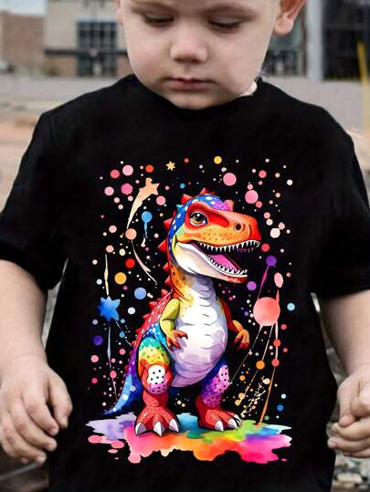 SHEIN Young Boy Casual Comfortable Fashionable Dinosaur Print T-Shirt, For Christmas