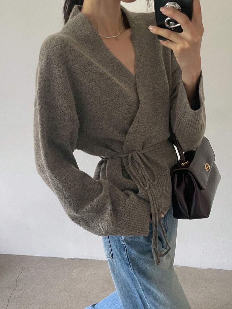 Women's Business Casual Drawstring Tie Front Cardigan