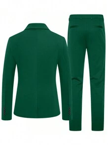 Manfinity Mode Men Solid Single Button Long Sleeve Blazer & Suit Pants