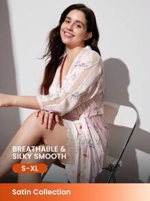 LUVLETTE 碎花缎面长袍伴娘女士浴袍睡袍浴袍睡袍女士内衣新娘内衣和睡衣